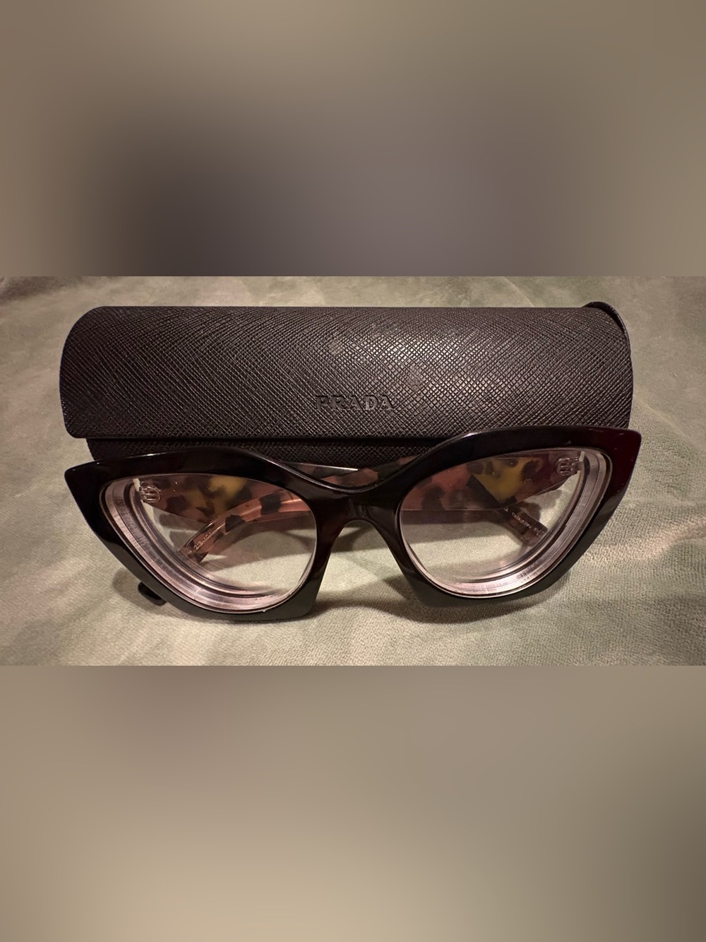 Prada Black Cat-Eye Glasses with Tortoiseshell Temples
